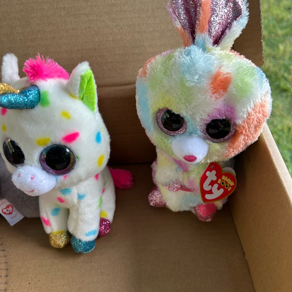 Ty Multicolor Sparkle-Eyed Unicorn and Bunny Plush EUC
